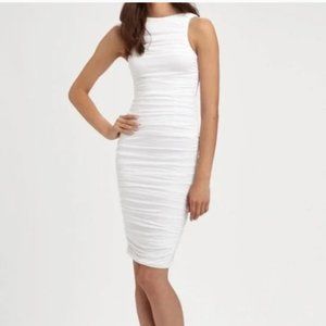 Alice and Olivia Air White Sleeveless Ruched Dress NWT